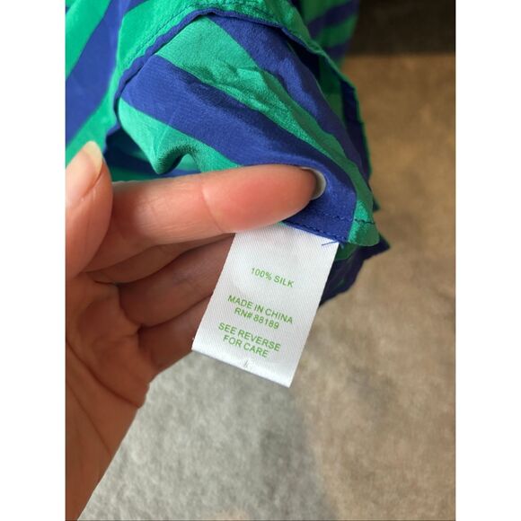 NWOT ⭐️Rare⭐️ Lilly Pulitzer Elsa 100% Silk blouse green/Blue Stripe, Sm $128 G4 - Picture 4 of 7